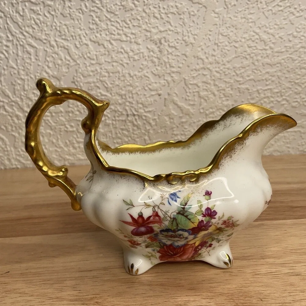 VTG Hammersley Lady Patricia Gold Signed FHoward Creamer Milk Jug Sugar Bowl Set